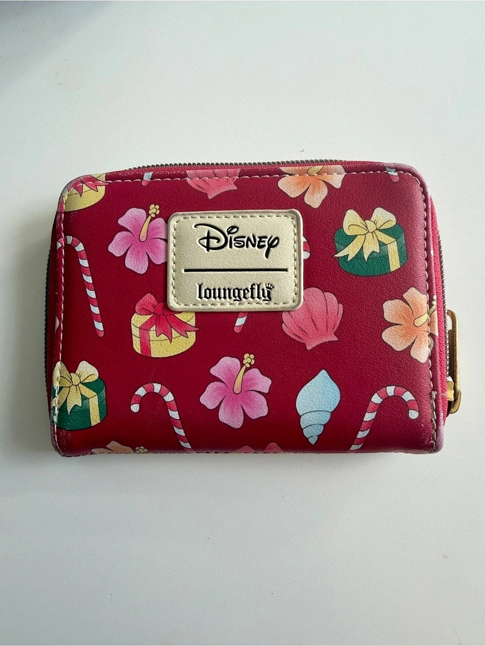 Loungefly Disney Stitch & Angel Holiday Tree Mini Zip Around Wallet Red & Cream